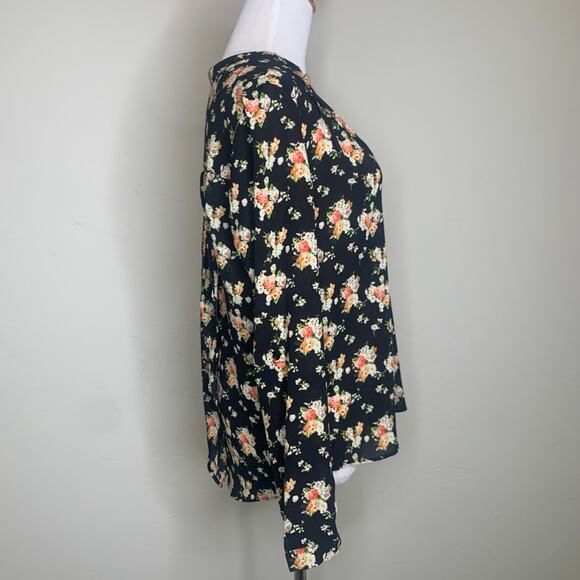 Dark Floral Blouse Long Sleeve Chiffon Sz Small - Picture 4 of 10